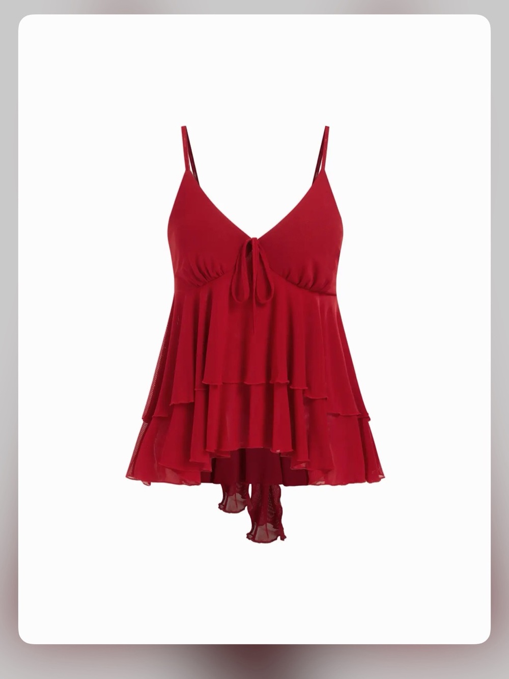 CIDER RED V-NECK RUFFLED TIERED CAMI TOP S
